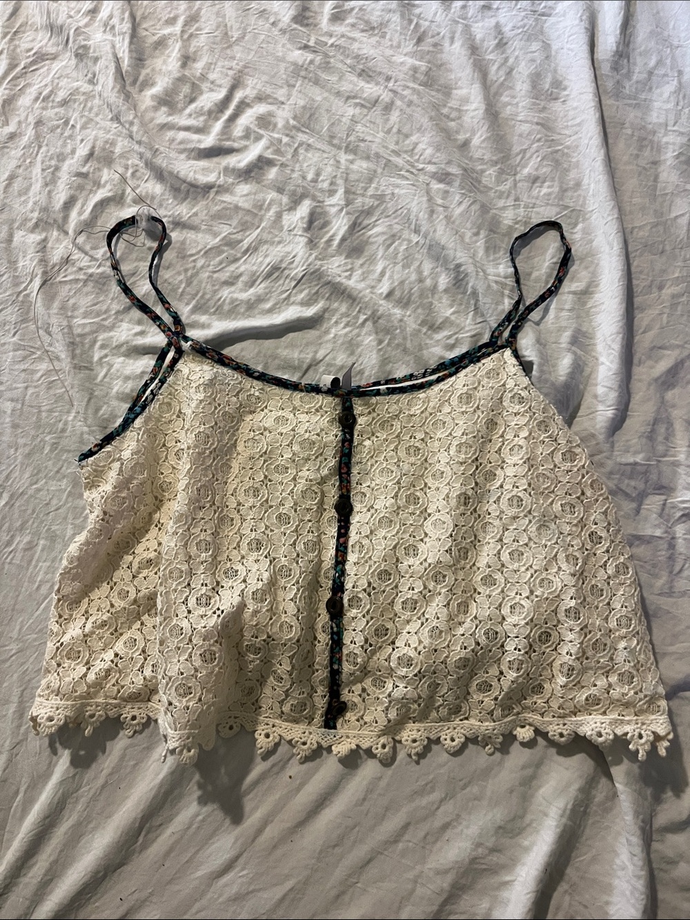 Nordstrom Cream Lace Camisole with Floral Trim